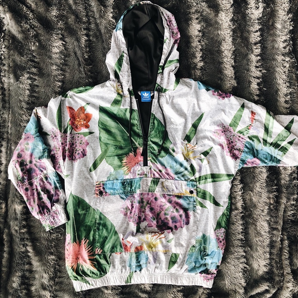 Adidas Floral Quarter-Zip Windbreaker